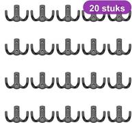 Lot de 20 crochets muraux universels, crochets doubles en métal, noir