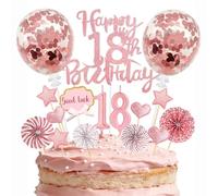 Lot de 20 décorations de gâteau d'anniversaire pour fille - Paillettes Happy 18th Birthday - Avec bougies d'anniversaire - Or rose