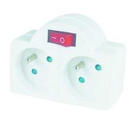 Lot de 20 Duplites 2x6A- Multiprise Electrique Branchement Secteur - Multiprise Murale 2 Prises avec Interrupteur- Prise Double Compacte- Bloc Prise Blanc- Prise Multiple Murale - 110705 JP Outillage