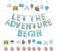 Lot de 20 fanions de fête « Bon Voyage », « Let The Adventure Begin » - Banderole de fanions à suspendre sur le thème du voyage - Cadeaux pour voyage, remise de diplôme, départ à la retraite