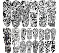 Lot de 20 feuilles de tatouages temporaires tribaux Maori pour homme et femme - Pour adultes - Lettres noires - Faux tatouages à coller - Pour homme et femme - Grand autocollant de tatouage