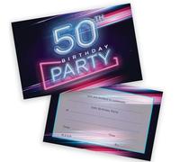 Lot de 20 invitations de fête d'anniversaire pour 50e anniversaire homme femme - Lumières néon disco - Invitations d'anniversaire pour adultes, amis et famille, format A6 avec enveloppes pliantes