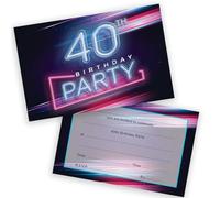 Lot de 20 invitations pour fête d'anniversaire 40 ans pour hommes et femmes - Lumières néon disco - Invitations d'anniversaire pour adultes, amis et famille, format A6, cartes d'invitation avec