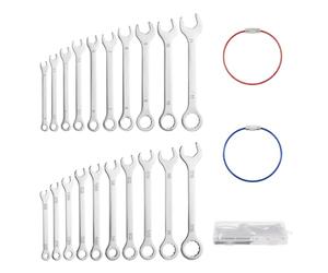Lot de 20 mini clés mixtes métriques et SAE ultra fines 4 mm-11 mm et 5/32"-7/16" en acier inoxydable avec 2 verrous de câble en acier revêtu de caoutchouc et étui de rangement