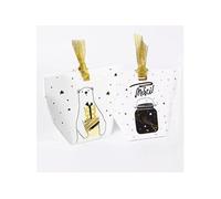 NOVAGO- Lot de 20 mini petites boites/pochettes à cadeau/bijoux/bonbon en carton papier avec les motifs (Blanc Merci) Blanc G