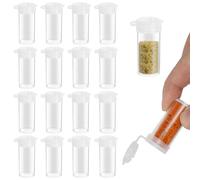 Lot de 20 mini salières avec étiquettes, 6 g en plastique avec couvercle à charnière, mini shaker extra petit, distributeur d'épices, salière transparente, petite pour voyage, camping, épices pour