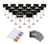 Lot de 20 mini tableaux noirs en bois avec support chevalet, étiquettes alimentaires pour buffet de fête, tableau noir pour panneaux de message, cartes de place, fêtes d'anniversaire, numéros de