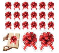 Lot de 20 nœuds à tirer en organza pour emballage cadeau, Noël, anniversaire, mariage, bouquet de fleurs, couronne, décorations de fête (rouge)