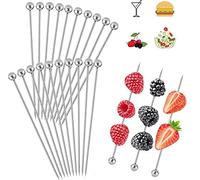 Lot de 20 pics à cocktail réutilisables en acier inoxydable - Piques à cocktail en métal - Bâtons d'olive en métal - Piques à cocktail en métal - Piques à cocktail - Apéritif - BBQ - Fournitures