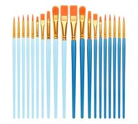 Lot de 20 pinceaux de Peinture en Nylon Bleu Ciel Plat et Rond pour Aquarelle, Huile, Acrylique, Visage, Nail Art, Peinture pour Enfants, modèles et Figurines