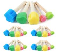 Lot de 20 pinceaux en éponge pour enfants, pinceaux ronds en mousse de différentes formes avec manche en bois pour peinture, cercle et projets de bricolage