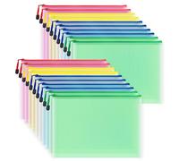 Lot de 20 pochettes en plastique refermables pour documents A4, idéales pour ranger des dossiers, des papiers, des devoirs et des accessoires de voyage.