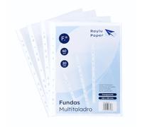 Lot de 20 pochettes perforées en polypropylène 100% recyclable pour documents à grande ouverture, dos renforcé (Folio - 60 microns - Transparent)