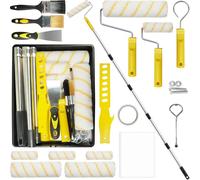 Lot de 20 rouleaux de peinture avec barre télescopique de 1,5 m, rouleau de peinture, pinceau, grattoir et bac à peinture, rouleau de peinture pour peindre les murs, plafonds, portes, moulures