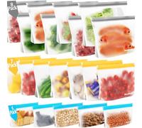Lot de 20 Sac Congelation Reutilisable, ReaGold Sacs congelation zip pour Aliments, Sac à Sandwich Rangement et Stand Up, Sacs de Congélation en Silicone Sans BPA