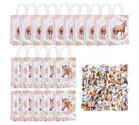 Lot de 20 sacs cadeaux cheval avec poignées, sacs de fête cheval avec 50 autocollants chevaux, sacs cadeaux, sacs cadeau pour chevaux, petits cadeaux en papier pour fête, anniversaire, mariage, 21 x