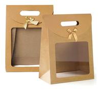 Lot de 20 sacs en papier kraft, sacs cadeaux bruns avec poignées, sacs cadeaux transparents pour banquets, sacs