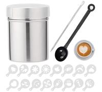 Lot de 20 saupoudreurs de cacao pour cappuccino, sucres à poussière, saupoudreur de cacao en acier inoxydable, 16 pièces avec broche de traction pour art du café, mélangeur, moulin à sucre en poudre