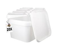 Lot de 20 seaux avec couvercle 3 l Blanc Rectangulaire | Seau en plastique adapté aux aliments, hermétique et stable | Seau vide avec poignée et couvercle pour aliments, produits chimiques, colles