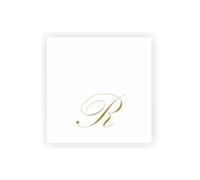 Lot de 20 serviettes blanches en papier 25 x 25 cm - 2 plis avec initiales et lettres italiques or fêtes cérémonies apéritif serviette initiale (Lettre R)