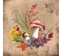 Lot de 20 serviettes champignons et fruits d'automne | champignons | baies | feuilles | automne | décoration de table | découpage | technique de serviettes 33 x 33 cm