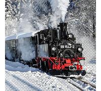 Lot de 20 serviettes de chemin de fer dans le paysage d'hiver | Locomotive | Train | Monts Métallifères | Neige | Hiver | Noël | Décoration de table | Decoupage | Technique de serviette 33 x 33 cm