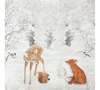 Lot de 20 serviettes de table en forme de forêt paisible pour les amoureux des animaux en hiver 33 x 33 cm