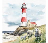 Lot de 20 serviettes de table en papier avec motif moutons maritimes au phare Convient également pour le découpage et la technique des serviettes 33 x 33 cm