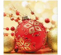 Lot de 20 serviettes de table - Motif boule de Noël rouge et doré - Serviettes en papier avec motif - Convient également pour le découpage et la technique des serviettes - 33 x 33 cm