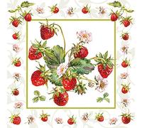 Lot de 20 serviettes de table Motif fraises 33 x 33 cm