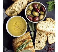 Lot de 20 serviettes de table - Pain et olives - Nourriture - Cuisine - Décoration de table - 33 x 33 cm