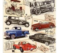 Lot de 20 serviettes de table vintage - 33 x 33 cm - Motifs voitures classiques Ford Chevrolet Buick