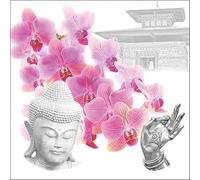 Lot de 20 serviettes en papier Ambiente - Orchidées de Bouddha - Décoration de table avec motif également pour fête ou découpage - 33 x 33 cm