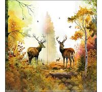 Lot de 20 serviettes en papier avec motif cerfs d'automne dans un environnement d'automne Convient également pour le découpage et la technique des serviettes 33 x 33 cm