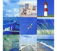 Lot de 20 serviettes en papier avec motif collage maritime de la mer 33 x 33 cm