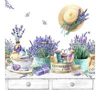 Lot de 20 serviettes en papier avec motif, collection de fleurs, jardin et nature à la lavande 33 x 33 cm