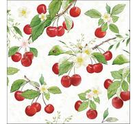 Lot de 20 serviettes en papier avec motif « Essen Kirschen an Blumenzweige » - Idéales pour le découpage et la technique des serviettes - 33 x 33 cm