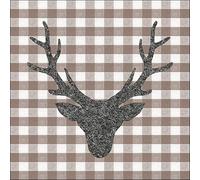 Lot de 20 serviettes en papier avec motif tête de cerf sur carreaux marron - Idéales également pour le découpage et la technique des serviettes - 33 x 33 cm