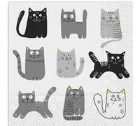 Lot de 20 Serviettes en Papier "Chats" 33x33cm Gris Gris