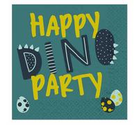 Lot de 20 Serviettes en Papier Happy Dino 33x33cm Vert