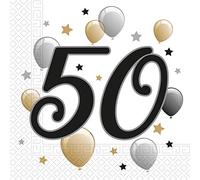 Lot de 20 serviettes en papier imprimées "50 ans" étoiles et ballons 33x33 cm