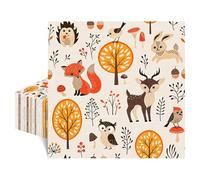 Lot de 20 serviettes en papier Motif animaux de la forêt - Renard, oiseaux, cerf, lapin, automne, fête d'enfant, anniversaire, découpage, décoration de table - 33 x 33 cm