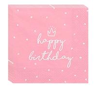 Lot de 20 serviettes Happy Birthday rose - Serviettes en papier 3 plis 33 x 33 cm, décoration de table d'anniversaire pour filles, femmes, adolescentes, anniversaire d'enfant et fête