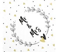 Lot de 20 serviettes Mr & Mrs dans la couronne | Homme & Femme | Mariage | Mariage | Amour | Noir et blanc | Décoration de table | Decoupage | Technique de serviettes 33 x 33 cm