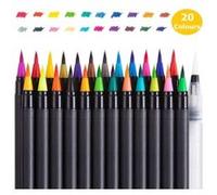 Lot de 20 stylos pinceaux - Fournitures artistiques - pour Livres de coloriage, à Faire soi-même - Esquisses, carnet, Calligraphie, Peinture - Pinceau à Eau avec Pointe Feutre Inclus G