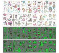 Lot De 20 Tatouages Ephemere Lumineux Pour Enfants,Plus De 200 Motifs,Imperméables,Motif Licorne Et Sirène Pour Visage Corps Fête Anniversaire Festival Maquillage Halloween Noël
