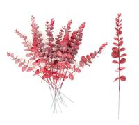 Lot de 20 tiges d'eucalyptus artificielles pour maison, bureau, bouquet, centre de table, décoration de mariage, décoration de Noël (rouge)