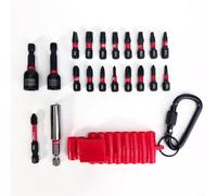 Lot de 20 tiges d'extension d'embouts de tournevis pour perceuses | Pochettes magnétiques puissantes, ensemble de 24 pièces, acier de haute qualité, finition noire et rouge