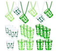 Lot de 20 verres à liqueur pour la Saint Patrick sur collier de perles en plastique pour anniversaire, mariage, festival, défilé