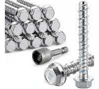 Lot de 20 vis à béton sans chevilles - M8 x 80 mm - Vis à béton à tête hexagonale - Vis à béton galvanisées avec disque - Vis de fixation hexagonales pour maçonnerie, béton, architecture